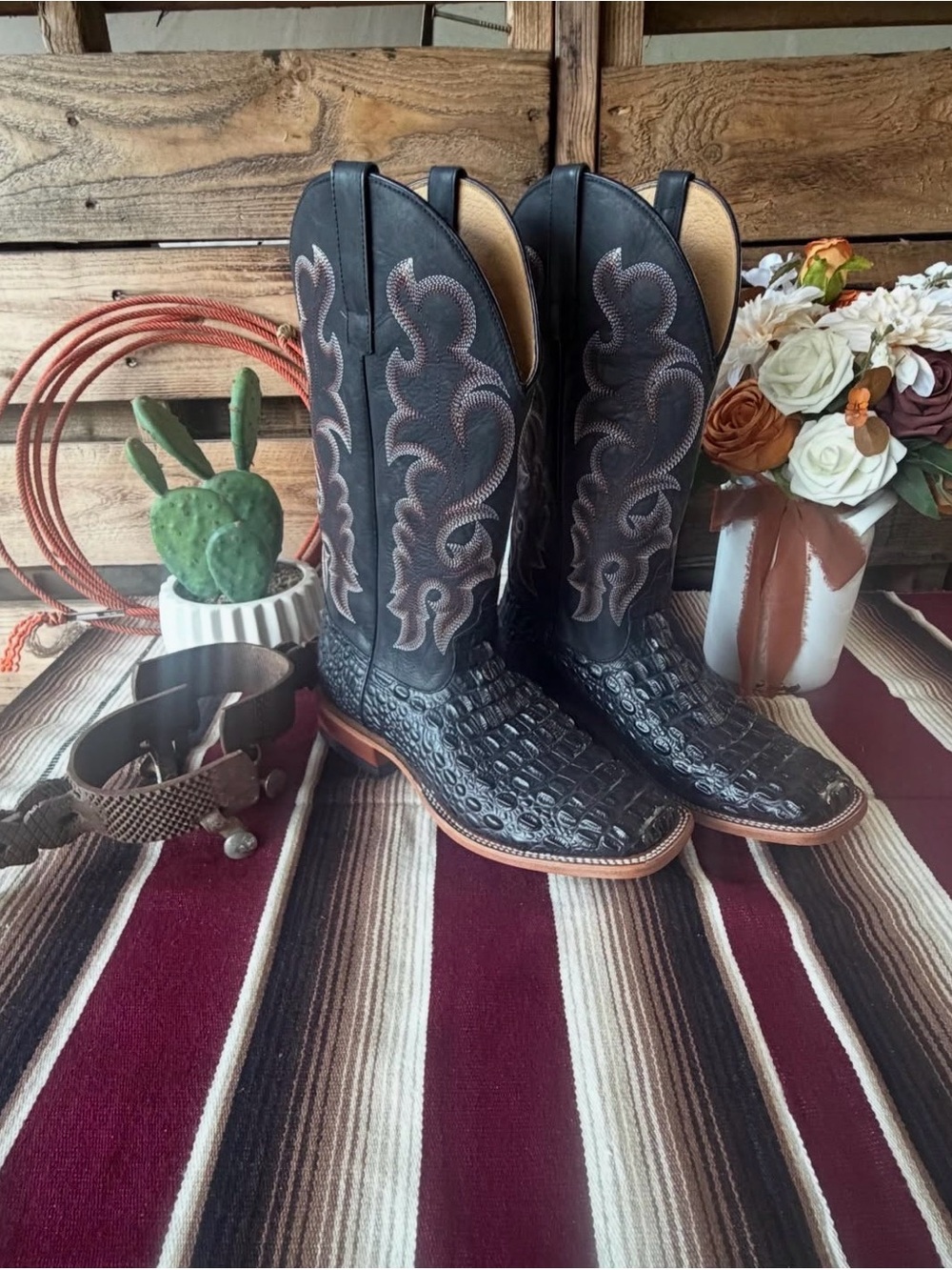 HORSE POWER MEN’S BOOTS NILE CROCODILE PRINT TALL WESTERN BOOTS